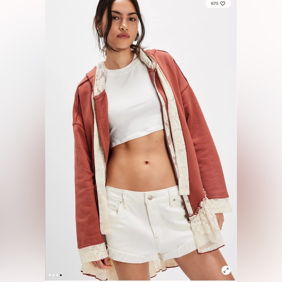 Free People Flower Child Cardi Romantic Lace Ruffles Longline Zip Cardigan XS